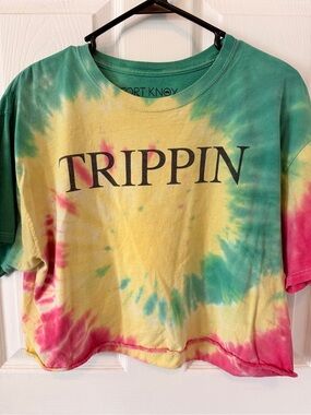 Trippin Tie-Dye Crop Tee in Yellow/Green/Pink